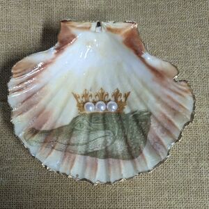 Decoupaged 4.5" Scallop Shell With Crowned Gator Original Decor For Gator Fans
